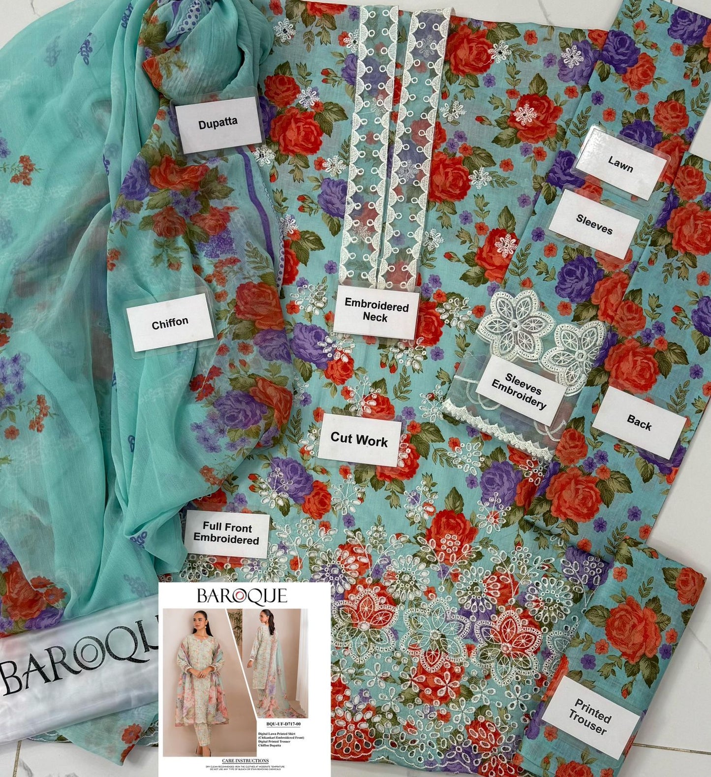 3pc Digital Print Emb Suit