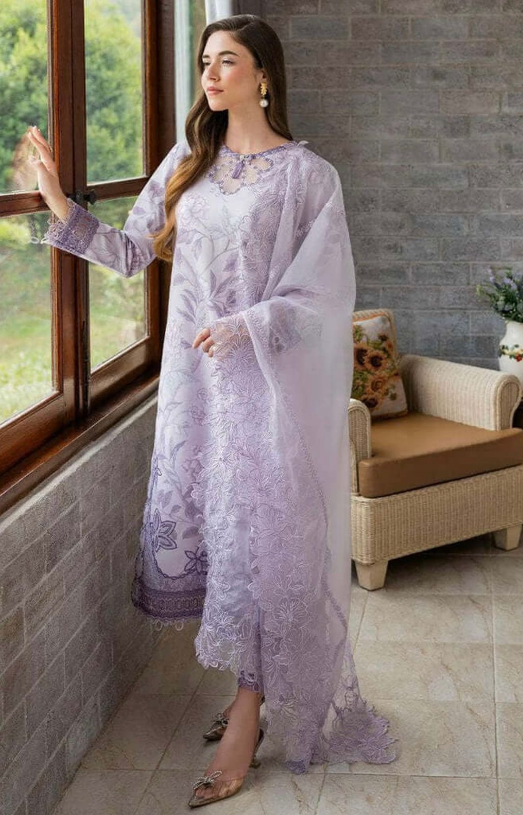 3pc Digital Print Embroidery Suit