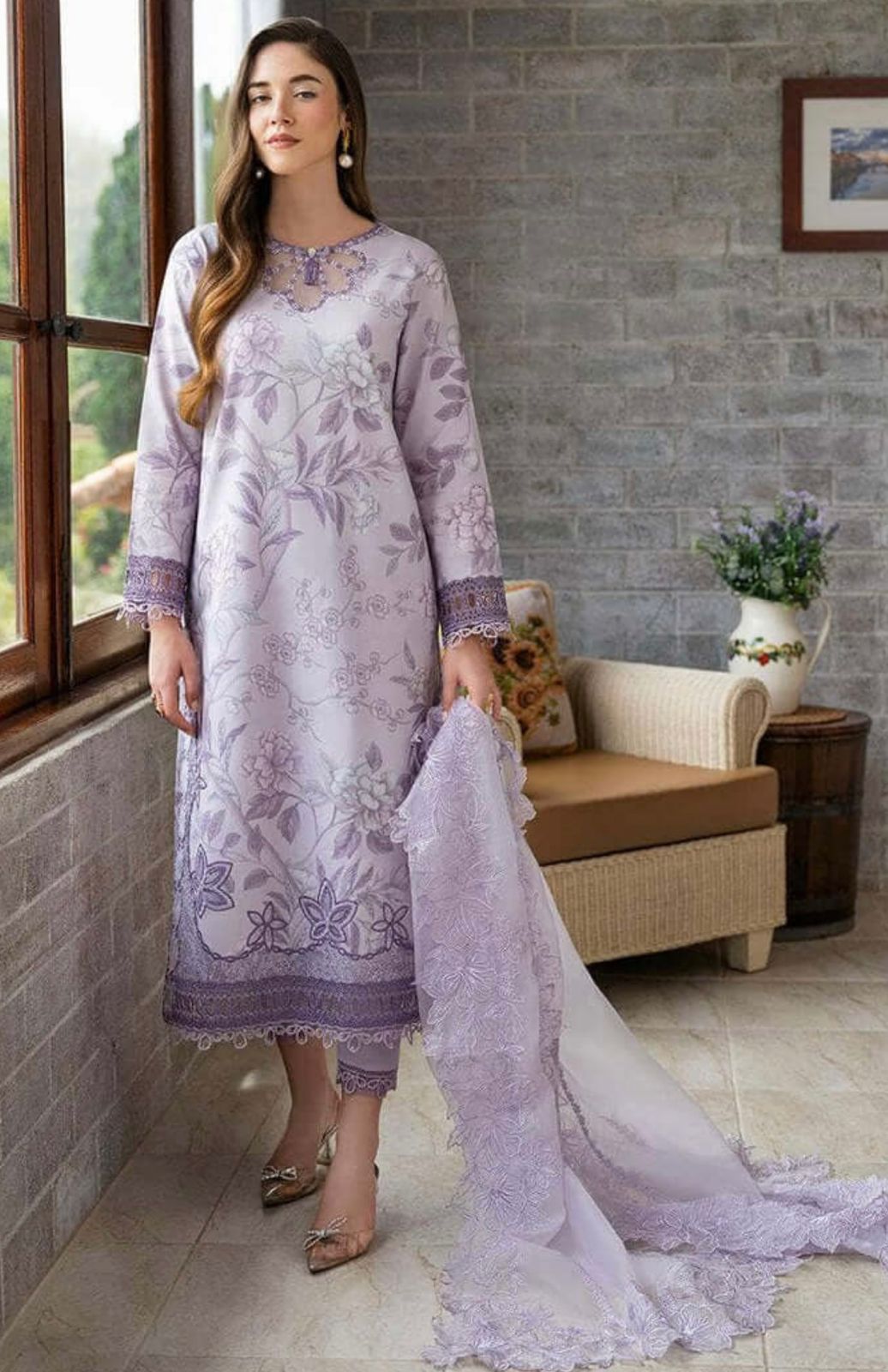 3pc Digital Print Embroidery Suit