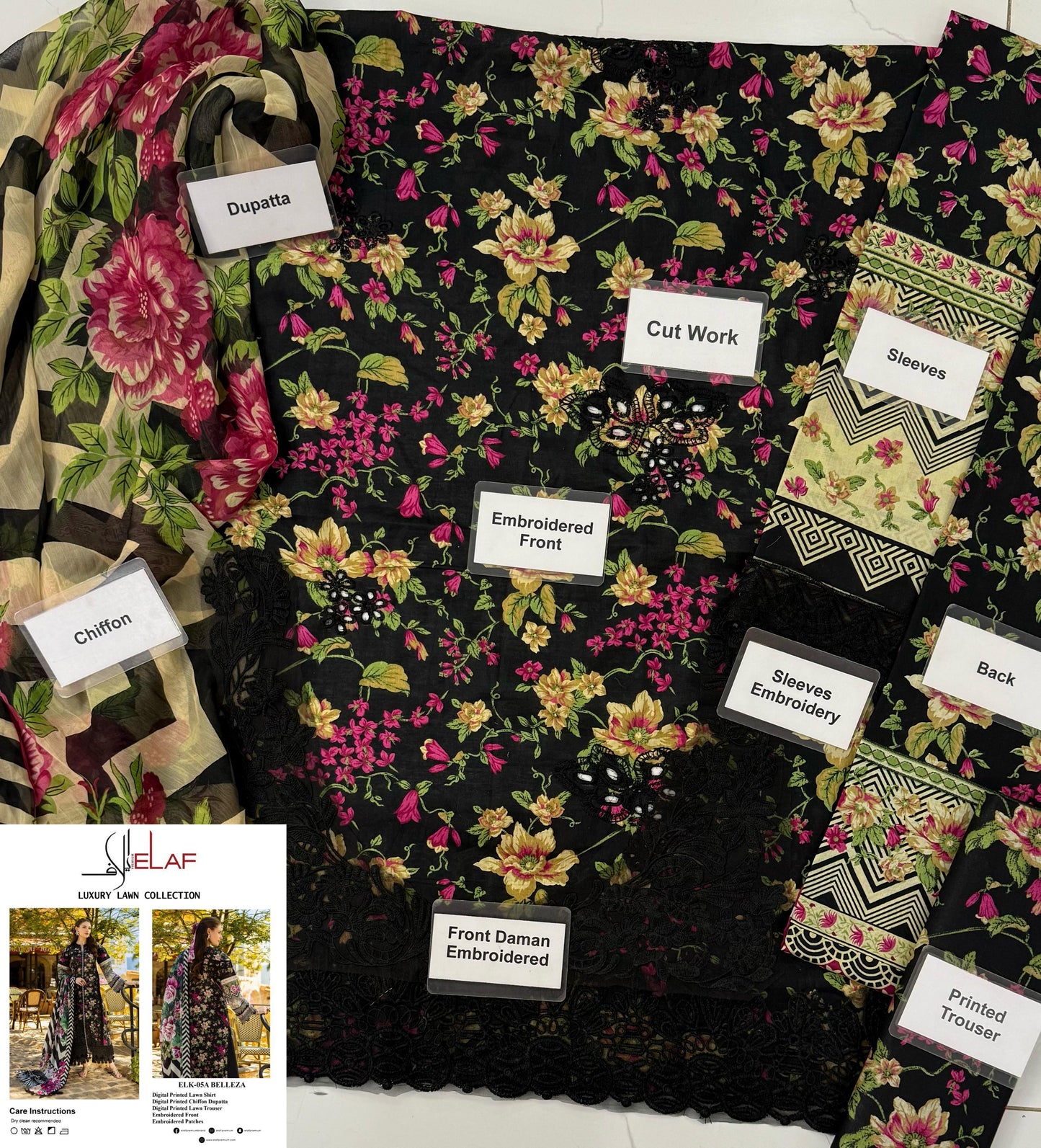 3pc Digital Print Embroidery Suit