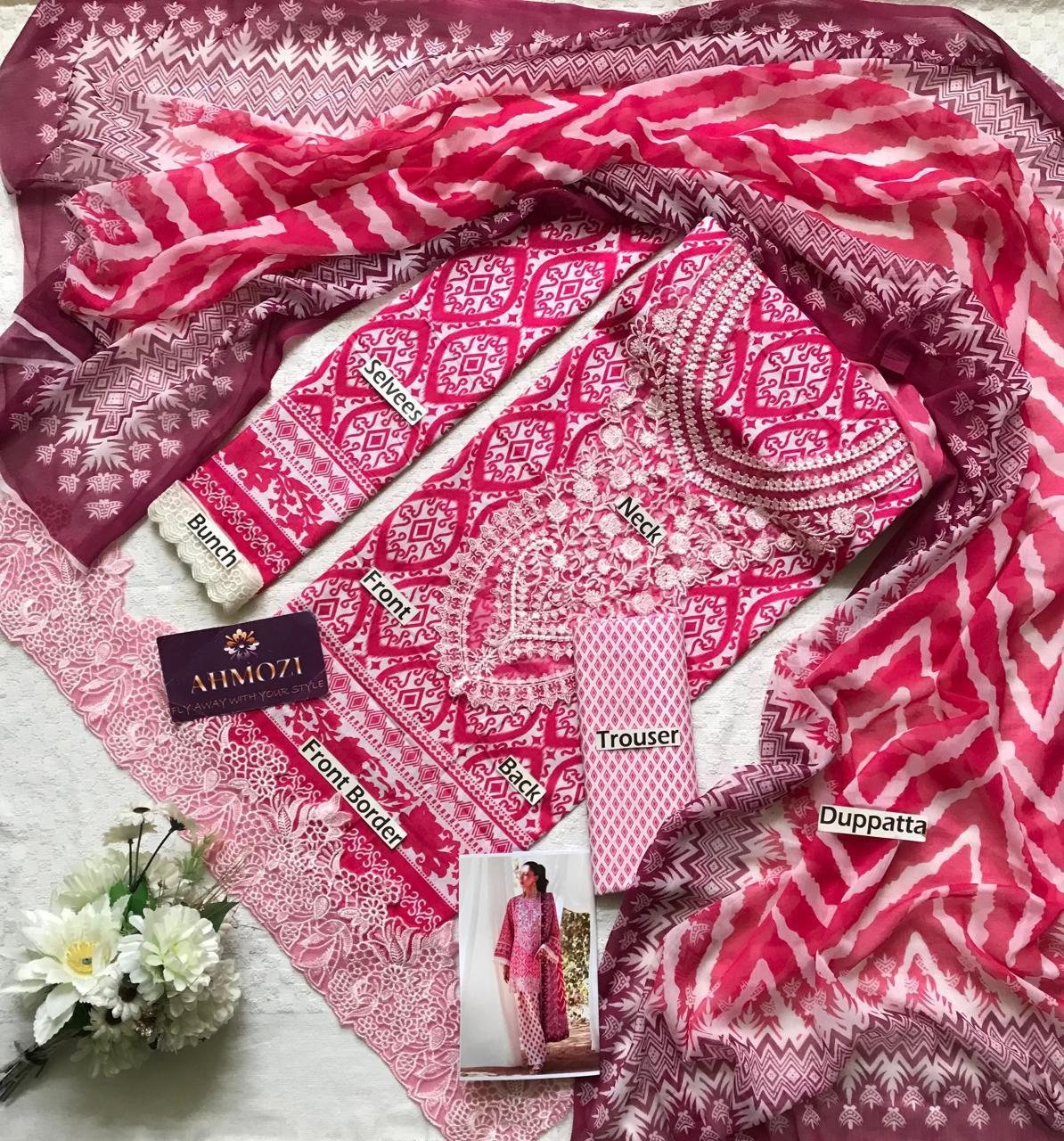 3pc Digital Print Embroidery Suit