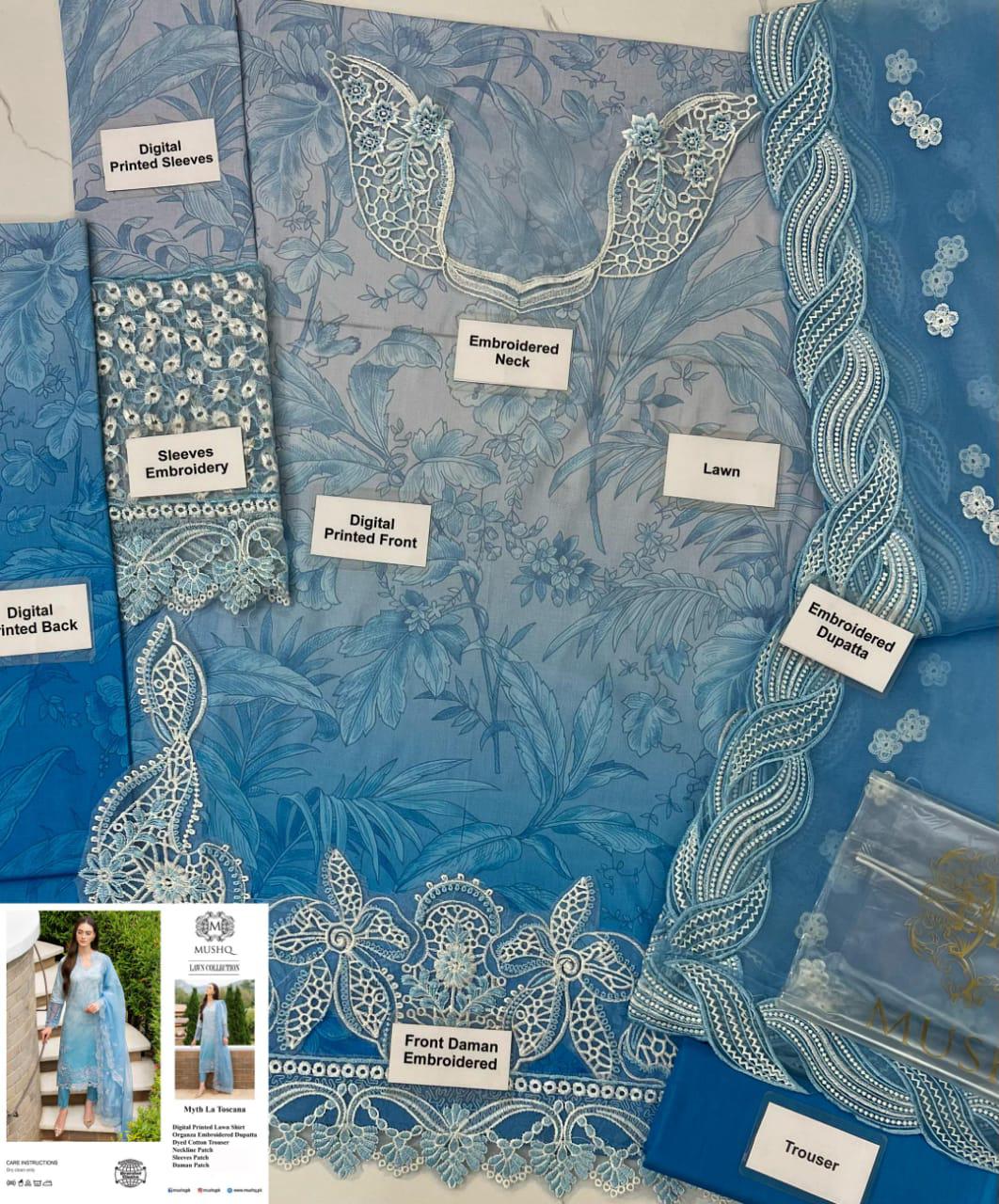 3pc Digital Print Embroidery Suit